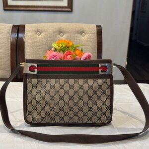 Authentic Gucci Tan and Brown Monogram Crossbody Bag